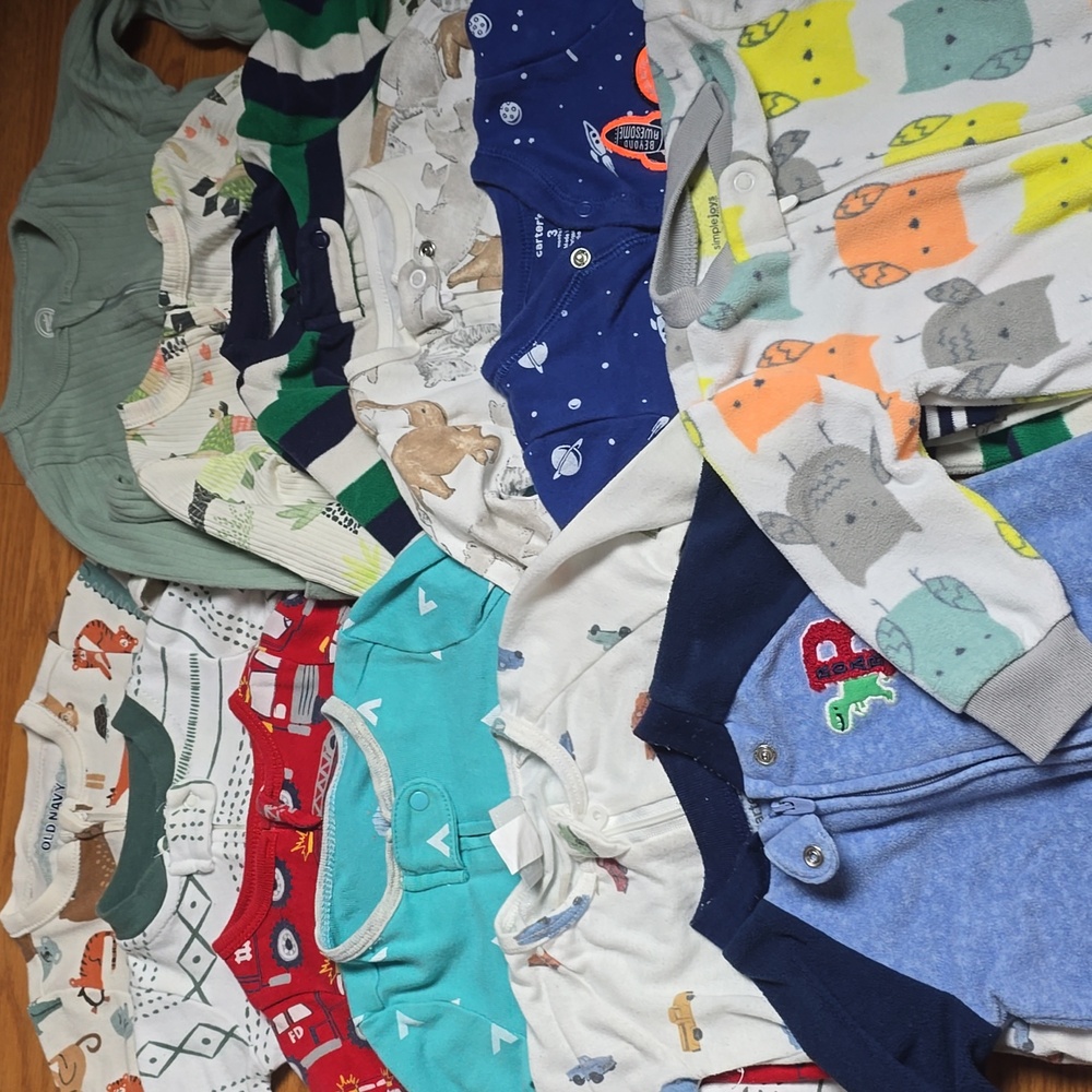 Lot of 12 0-3mos Baby Boy Footies Pajamas